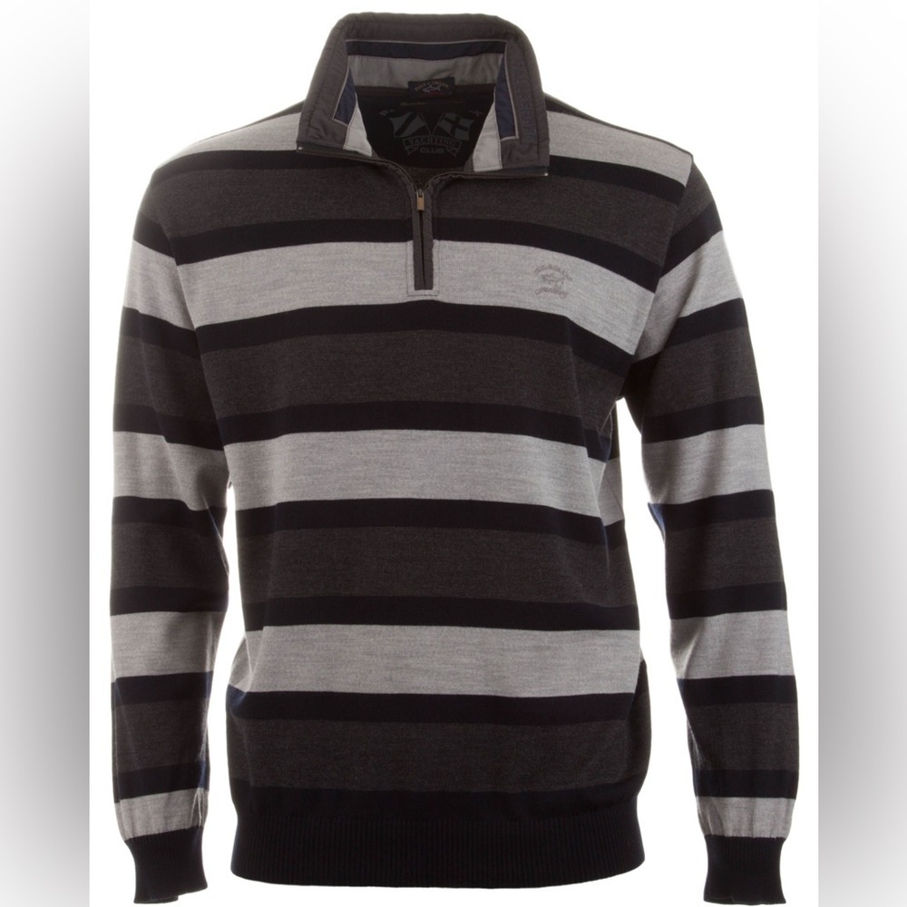 Vintage Paul and Shark yachting wool Zip-Up Striped Sweater - Navy and Brown XL